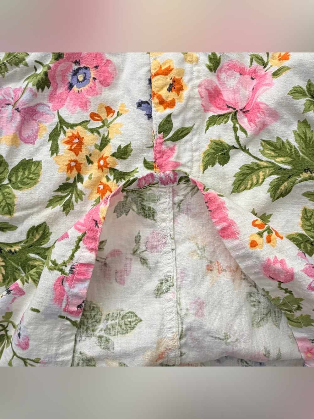 Esprit Floral Linen Cotton Skirt Vintage Botanical Skirt White Pink size 5/6 - Picture 12 of 12